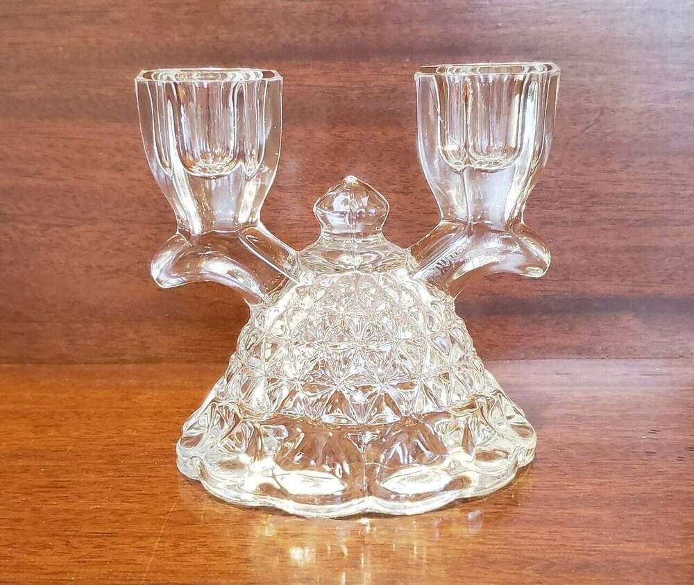 Vintage Imperial Glass Katy Double Arm Candlestick Holder with Diamond Pattern